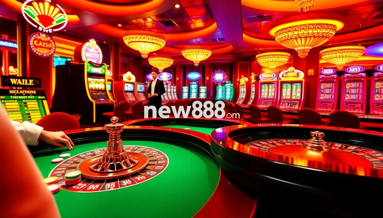 Experience the thrill of betting at new88 com casino with vibrant roulette and slot machines.