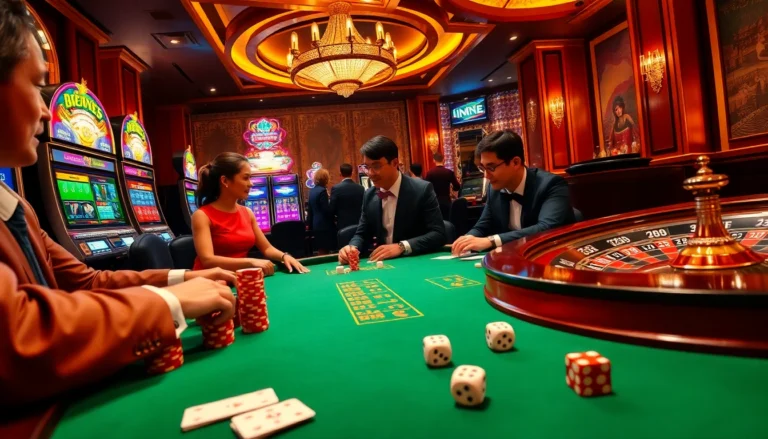 Players enjoying exciting games at KKwin Casino, surrounded by vibrant slot machines and casino tables.